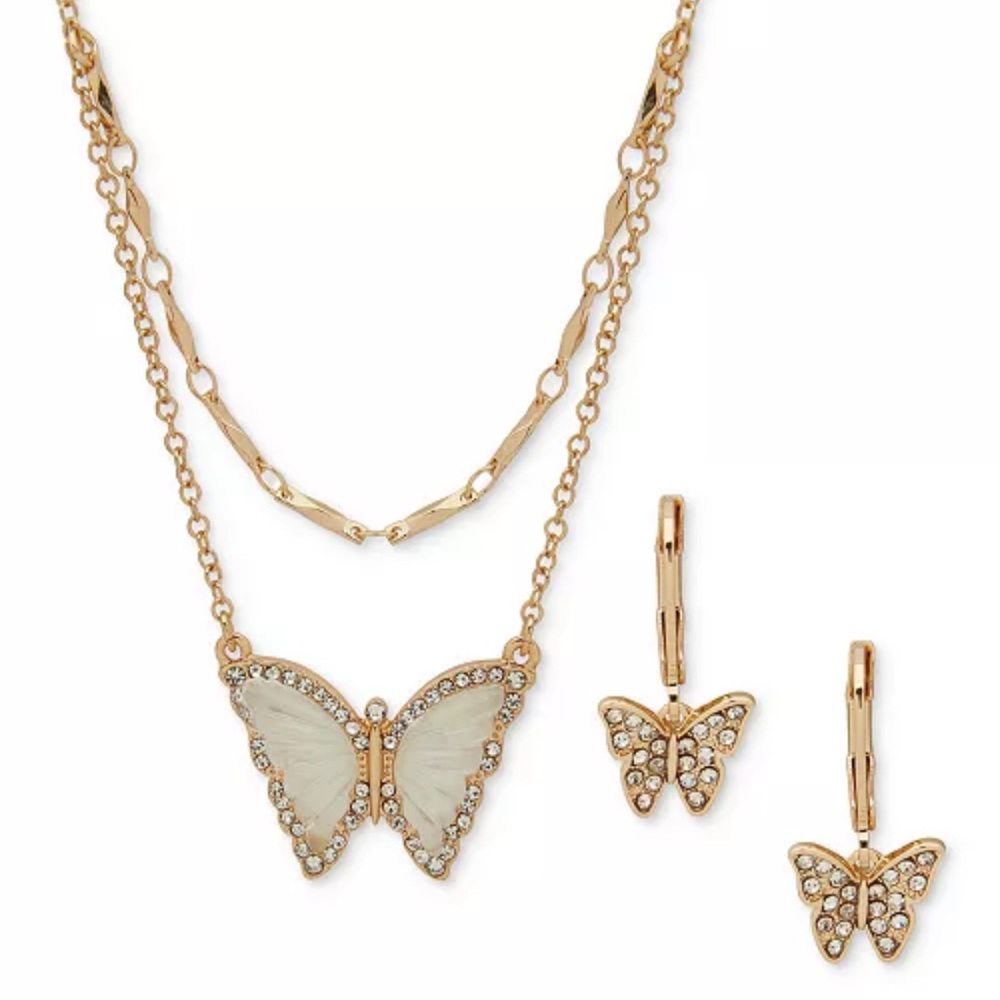 Gold Butterfly Necklace and Earrings Set -  Anne Klein